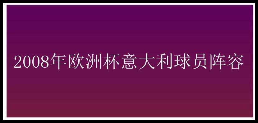 2008年欧洲杯意大利球员阵容