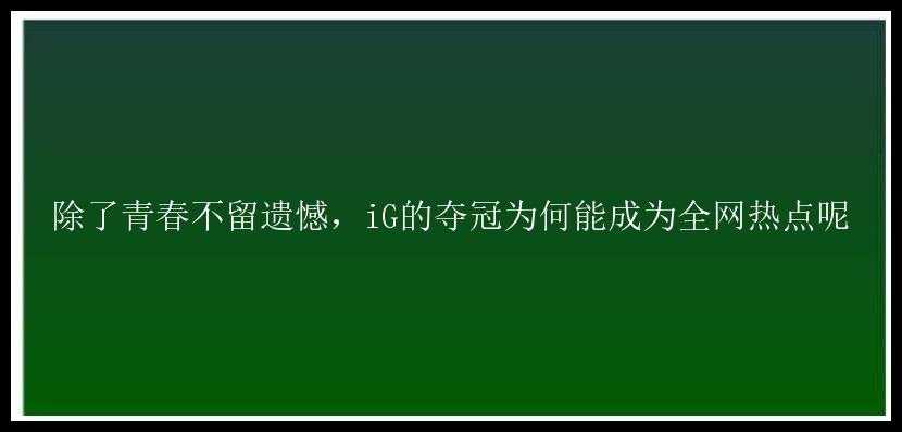 除了青春不留遗憾，iG的夺冠为何能成为全网热点呢