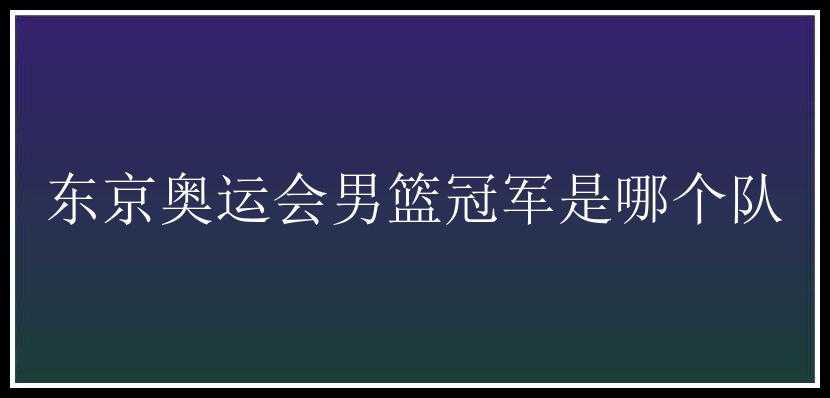 东京奥运会男篮冠军是哪个队