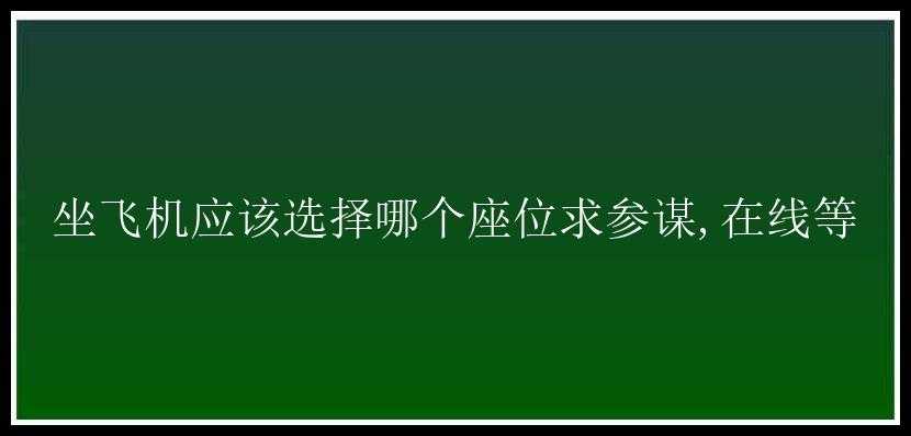 坐飞机应该选择哪个座位求参谋,在线等