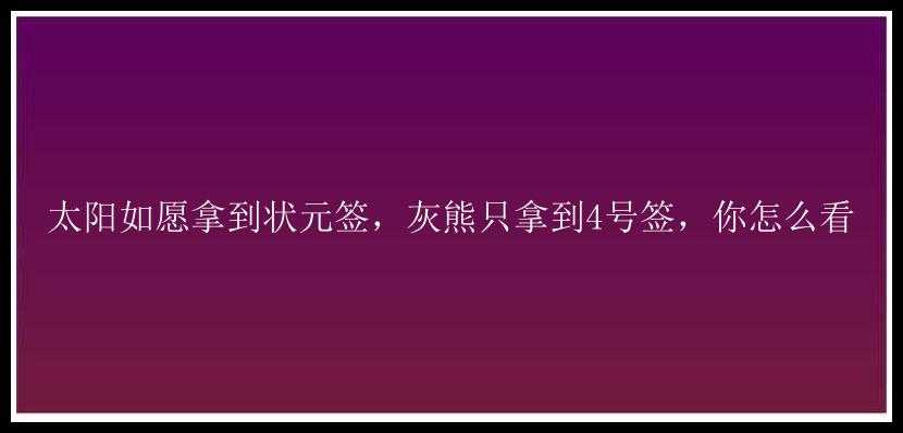 太阳如愿拿到状元签，灰熊只拿到4号签，你怎么看