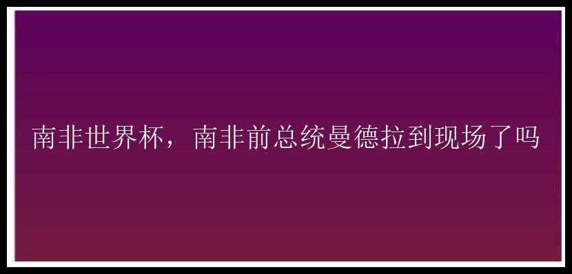 南非世界杯，南非前总统曼德拉到现场了吗