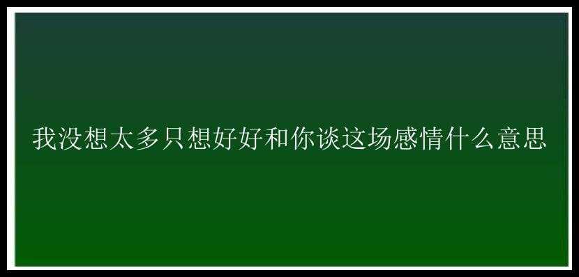 我没想太多只想好好和你谈这场感情什么意思