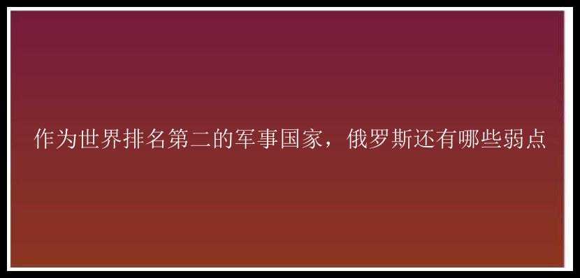 作为世界排名第二的军事国家，俄罗斯还有哪些弱点