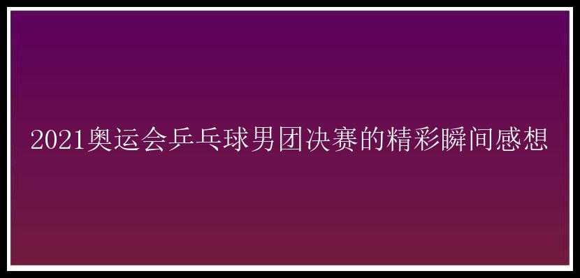 2021奥运会乒乓球男团决赛的精彩瞬间感想