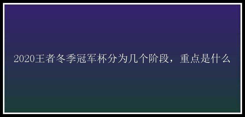 2020王者冬季冠军杯分为几个阶段，重点是什么