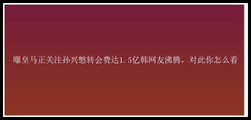 曝皇马正关注孙兴慜转会费达1.5亿韩网友沸腾，对此你怎么看