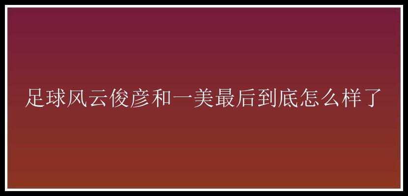 足球风云俊彦和一美最后到底怎么样了