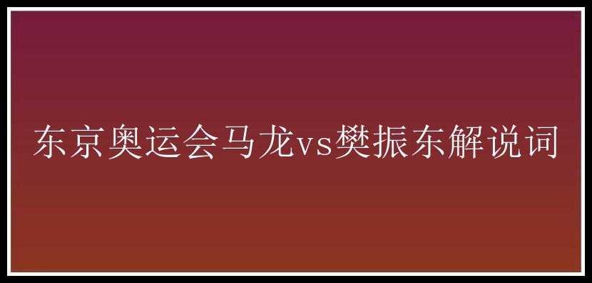 东京奥运会马龙vs樊振东解说词