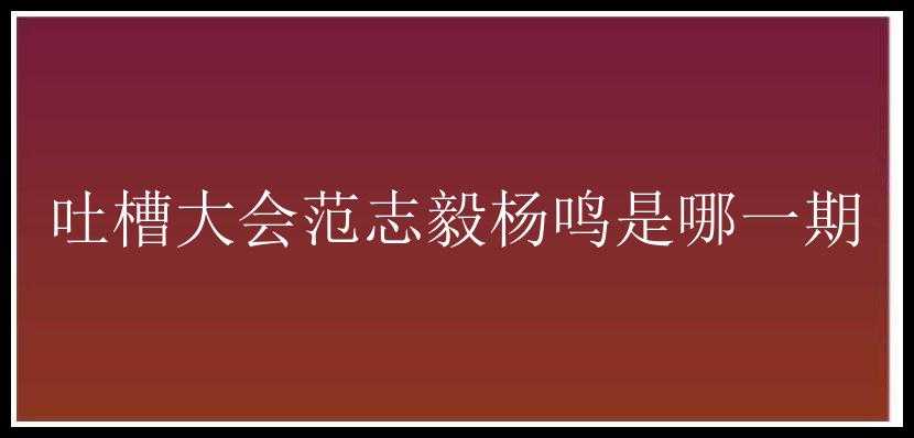 吐槽大会范志毅杨鸣是哪一期