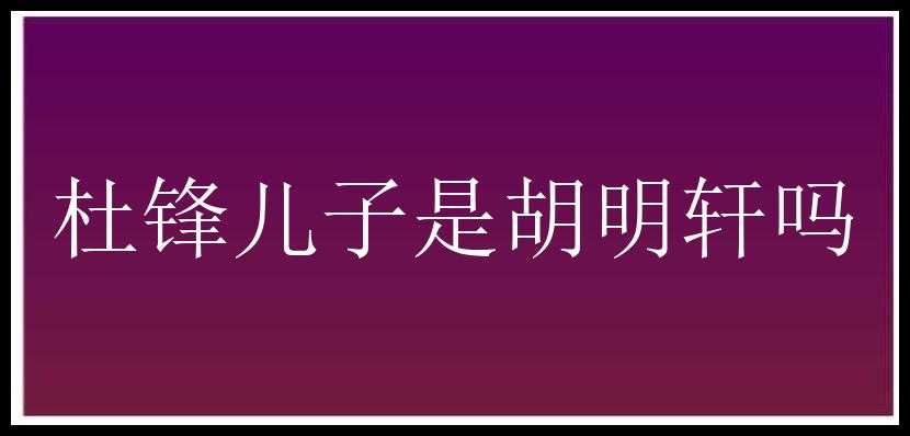 杜锋儿子是胡明轩吗