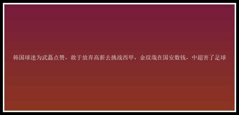 韩国球迷为武磊点赞，敢于放弃高薪去挑战西甲，金玟哉在国安数钱，中超害了足球