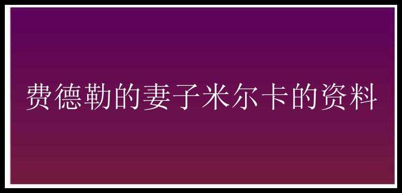 费德勒的妻子米尔卡的资料