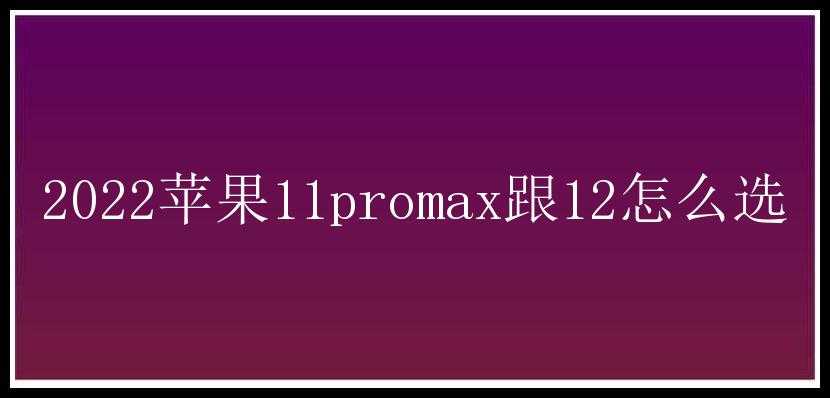 2022苹果11promax跟12怎么选