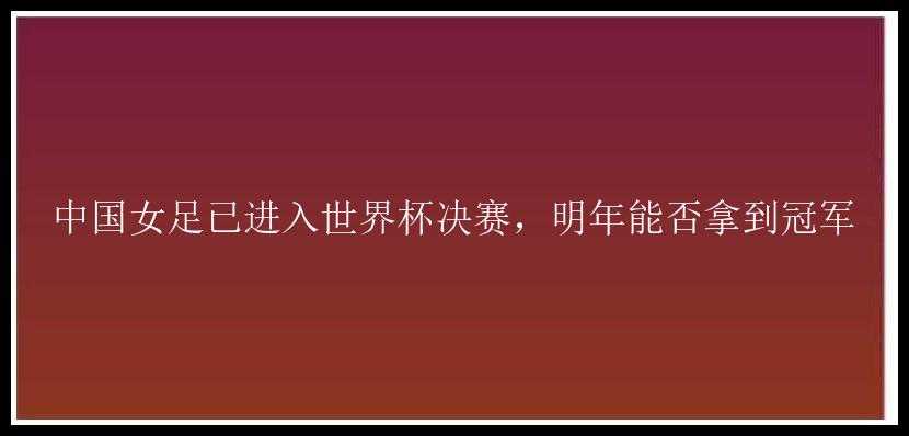 中国女足已进入世界杯决赛，明年能否拿到冠军