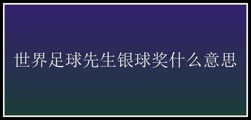 世界足球先生银球奖什么意思