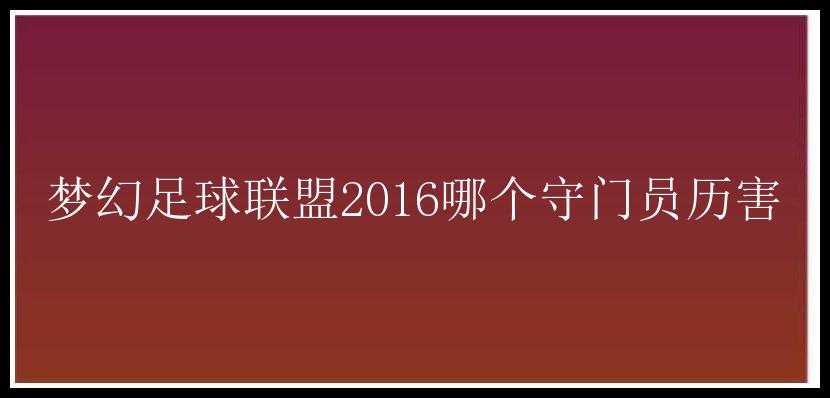 梦幻足球联盟2016哪个守门员历害